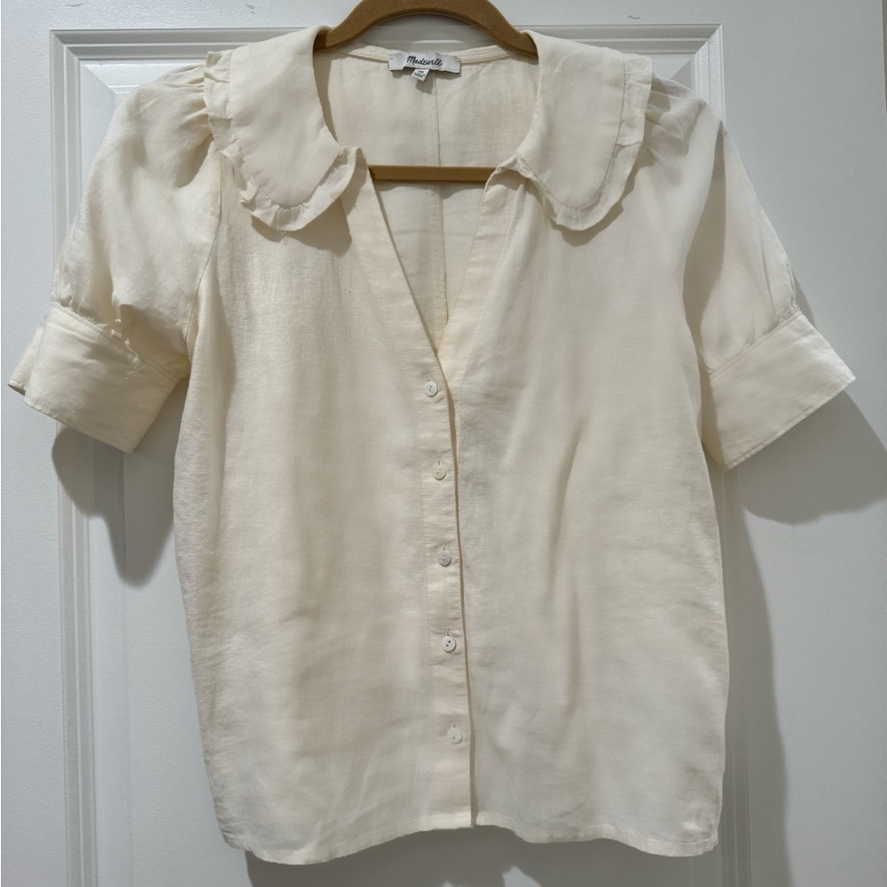 Madewell short sleeved blouses with ruffle collar